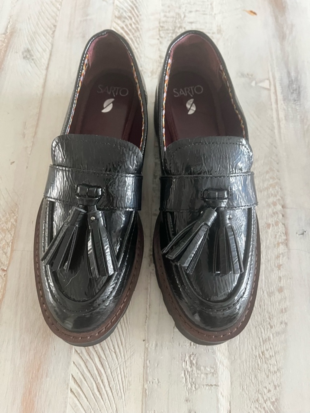Franco Sarto Black Patent Tassel Loafers